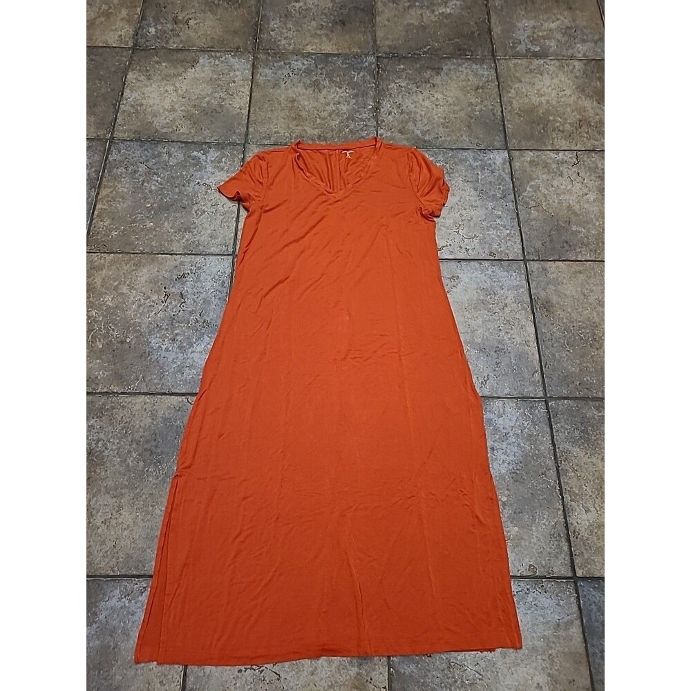 Amazon V Neck Surplice Dress Women's L.  Orange  Short Sleeve Flowy